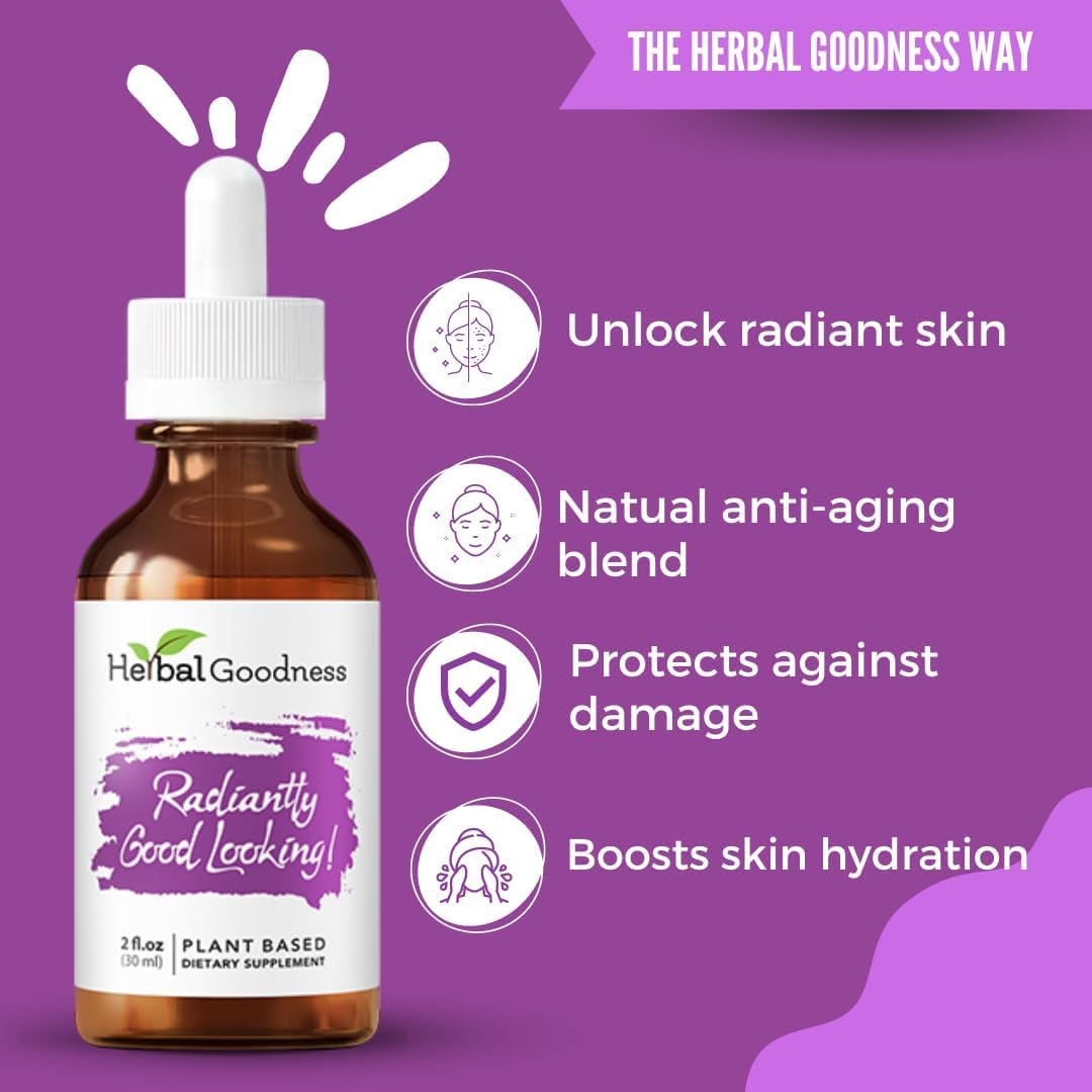 Herbal Goodness Radiantly Looking Good: Herbal Food Supplement with Vitamin C for Radiant Skin, Natural Plant-Based Liquid, 2 fl oz - görsel 2