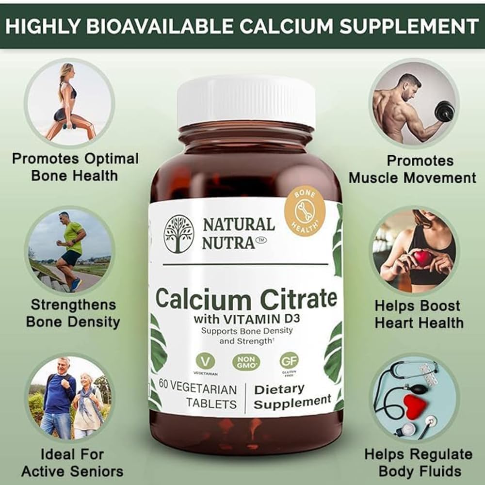 Natural Nutra Calcium Citrate with Vitamin D3 – Supplement for Bone Strength & Heart Health, 60 Tablets - görsel 3