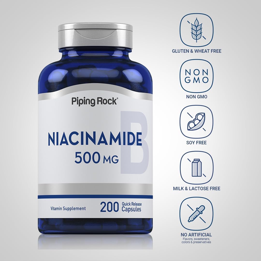 Piping Rock Niacinamide 500mg | 200 Capsules | Vitamin B3 Supplement - görsel 3