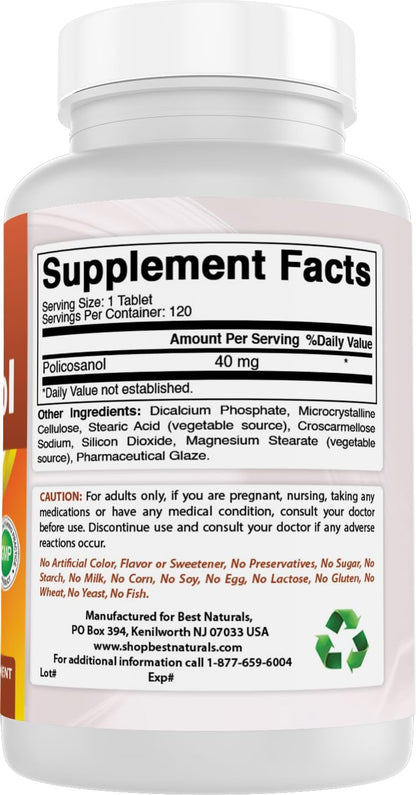 Best Naturals Policosanol 40mg, 120 Tablets - Supports Cardiovascular Health