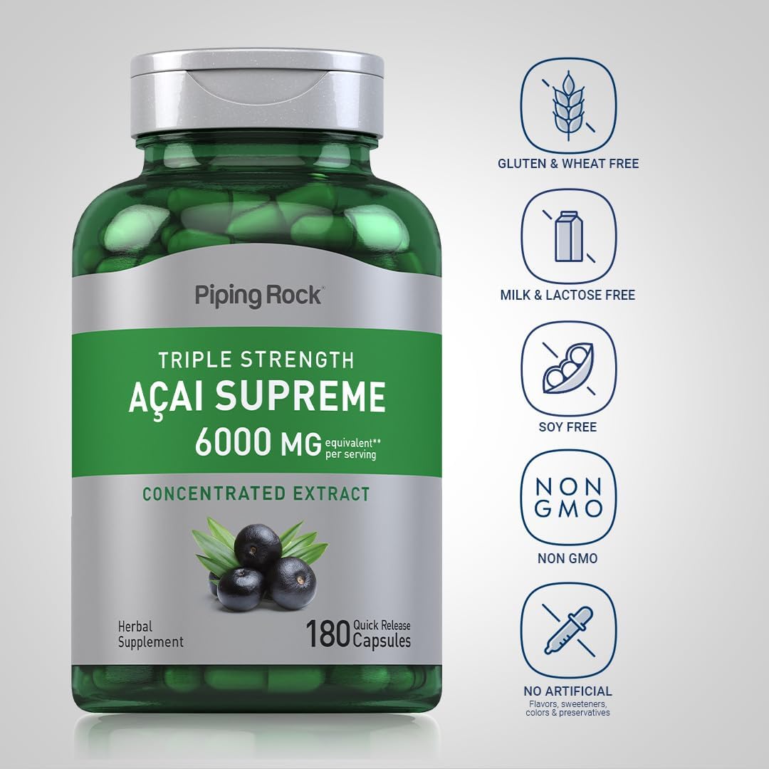 Piping Rock Acai Berry Supplement | 180 Capsules | Triple Strength Extract | Non-GMO & Gluten-free - görsel 3