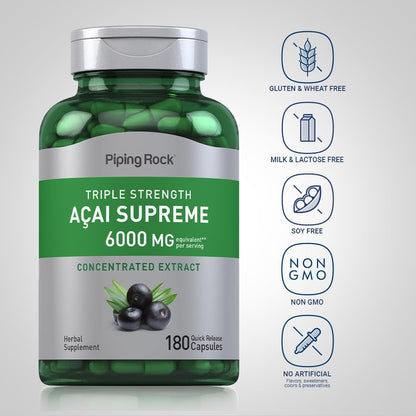 Piping Rock Acai Berry Supplement | 180 Capsules | Triple Strength Extract | Non-GMO & Gluten-free
