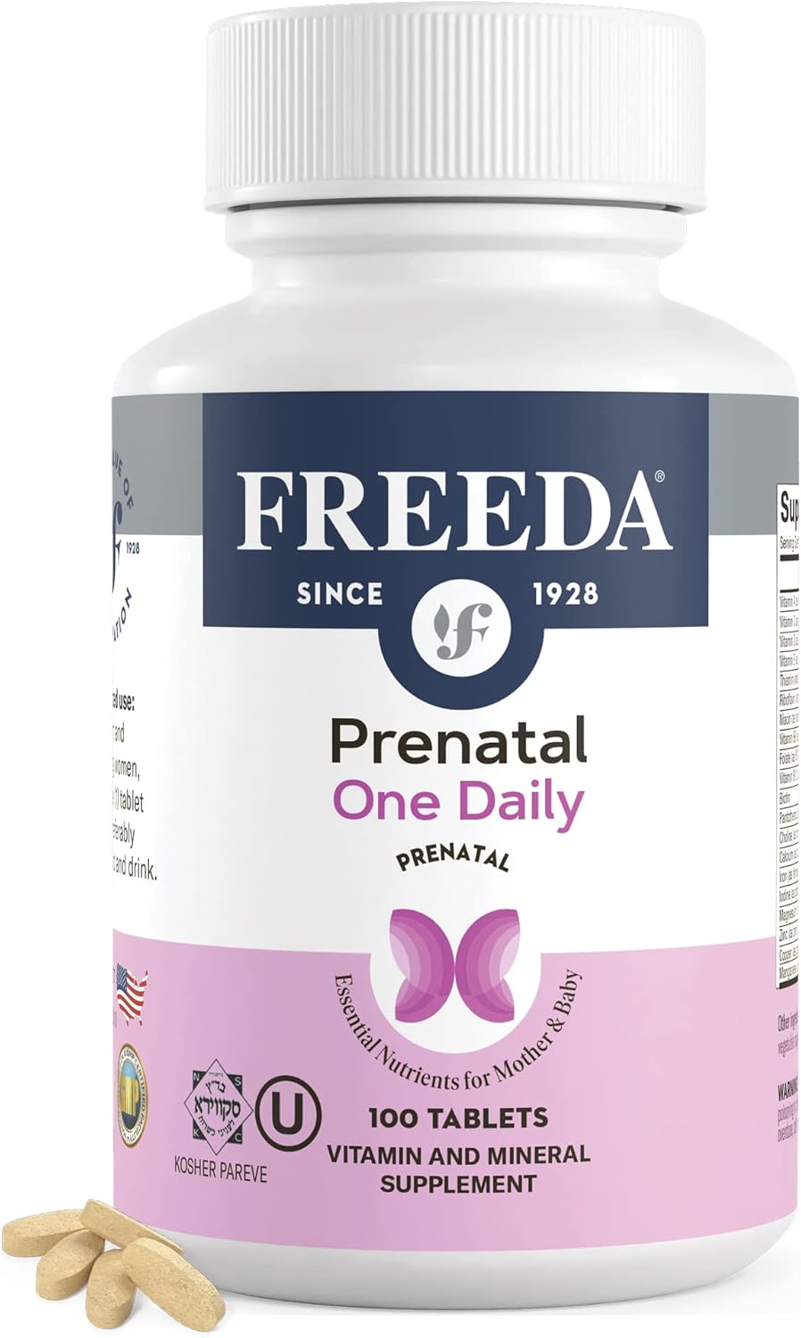 FREEDA Prenatal Vitamin - Kosher Prenatal with Iron, Methylfolate (Bioavailable Folic Acid), Choline & Vitamin D - One Daily Multivitamin for Pregnant & Breastfeeding Women (100 Count) - görsel 1