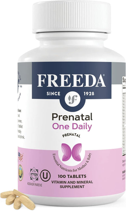 FREEDA Prenatal Vitamin - Kosher Prenatal with Iron, Methylfolate (Bioavailable Folic Acid), Choline & Vitamin D - One Daily Multivitamin for Pregnant & Breastfeeding Women (100 Count)