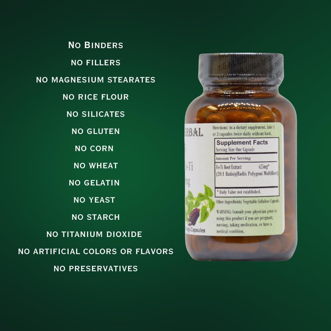 Fo-Ti | 20:1 Prepared He Shou Wu Extract | 625mg Per Capsule | 60 Veggie Capsules | Traditional Chinese Herbal Supplement | Stearate Free | Glass Bottles - görsel 4