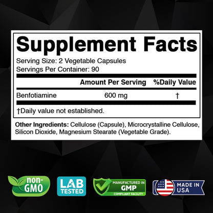 Vitabod Benfotiamine 600mg – 180 Vegetarian Capsules – Fat-Soluble Vitamin B1 Supplement