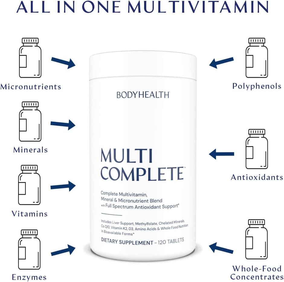 BodyHealth Multi Complete (120 Count) Daily Multivitamin for Men and Women with Whole Foods, Minerals, Antioxidants, Organic Green Food Concentrates, and Liver Detox Extracts, Non-GMO - görsel 4