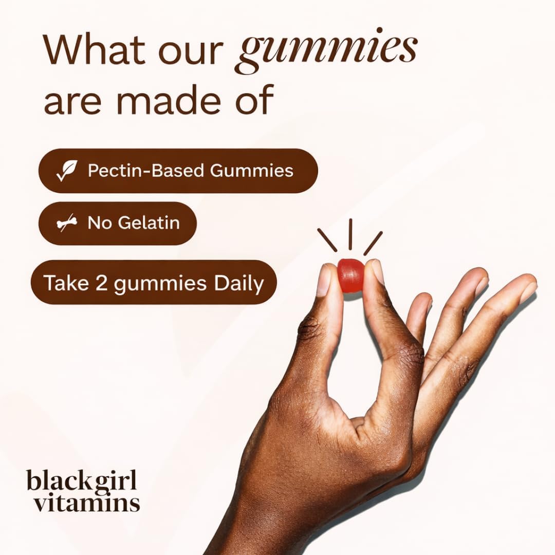 Black Girl Vitamins Once a Day - Women's Multivitamin Gummy - Vitamin A, B, C, E and Zinc - Immune Support - Vegan, Gluten-free - Made in the USA (30 Day Supply, Strawberry) - görsel 5