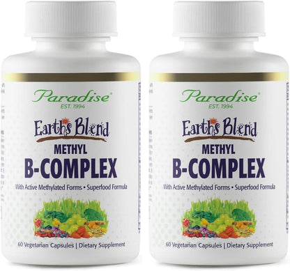 Paradise Herbs Earth's Blend B-Complex - Methylated B Vitamins with Superfoods, 60 Capsules