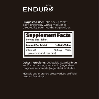 ENDUR-C – Vitamin C + Rose Hips – Sustained Release 500 mg – 200 Tablets