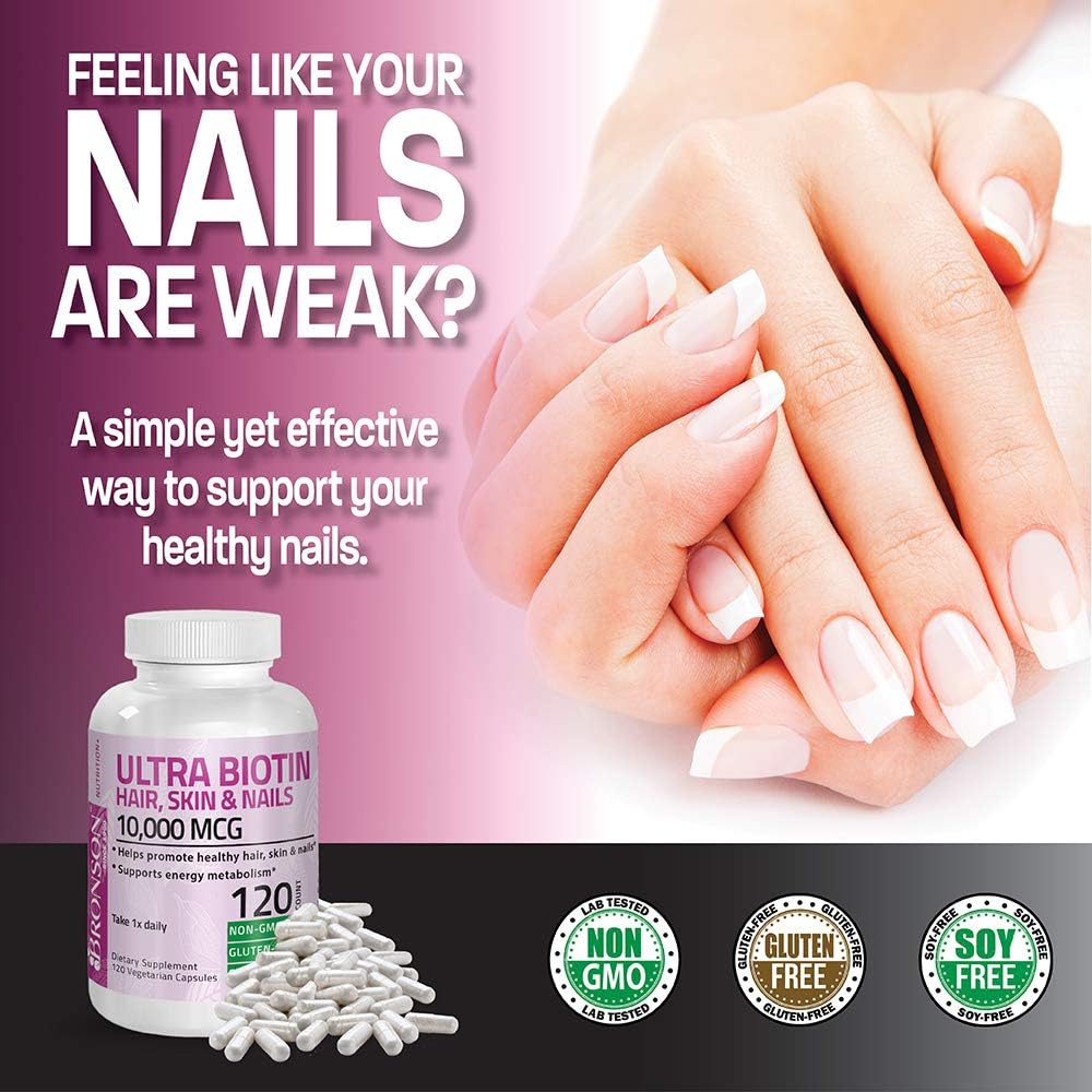 Bronson Ultra Biotin 10,000 mcg - Hair, Skin and Nails Food Supplement, 360 Vegetarian Capsules - görsel 3