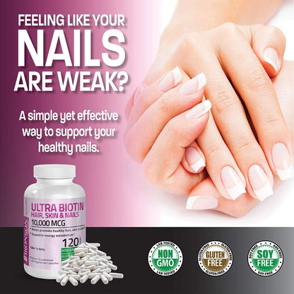 Bronson Ultra Biotin 10,000 mcg - Hair, Skin and Nails Food Supplement, 360 Vegetarian Capsules