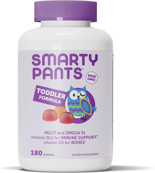 SmartyPants Toddler Multivitamin Gummies – Omega 3 Fish Oil (EPA/DHA), Vitamin D3, C, B12, B6, A, K & Zinc, Biotin, Beta Carotene – Gluten-free – Three Fruit Flavours – 180 Count (60 Day Supply)