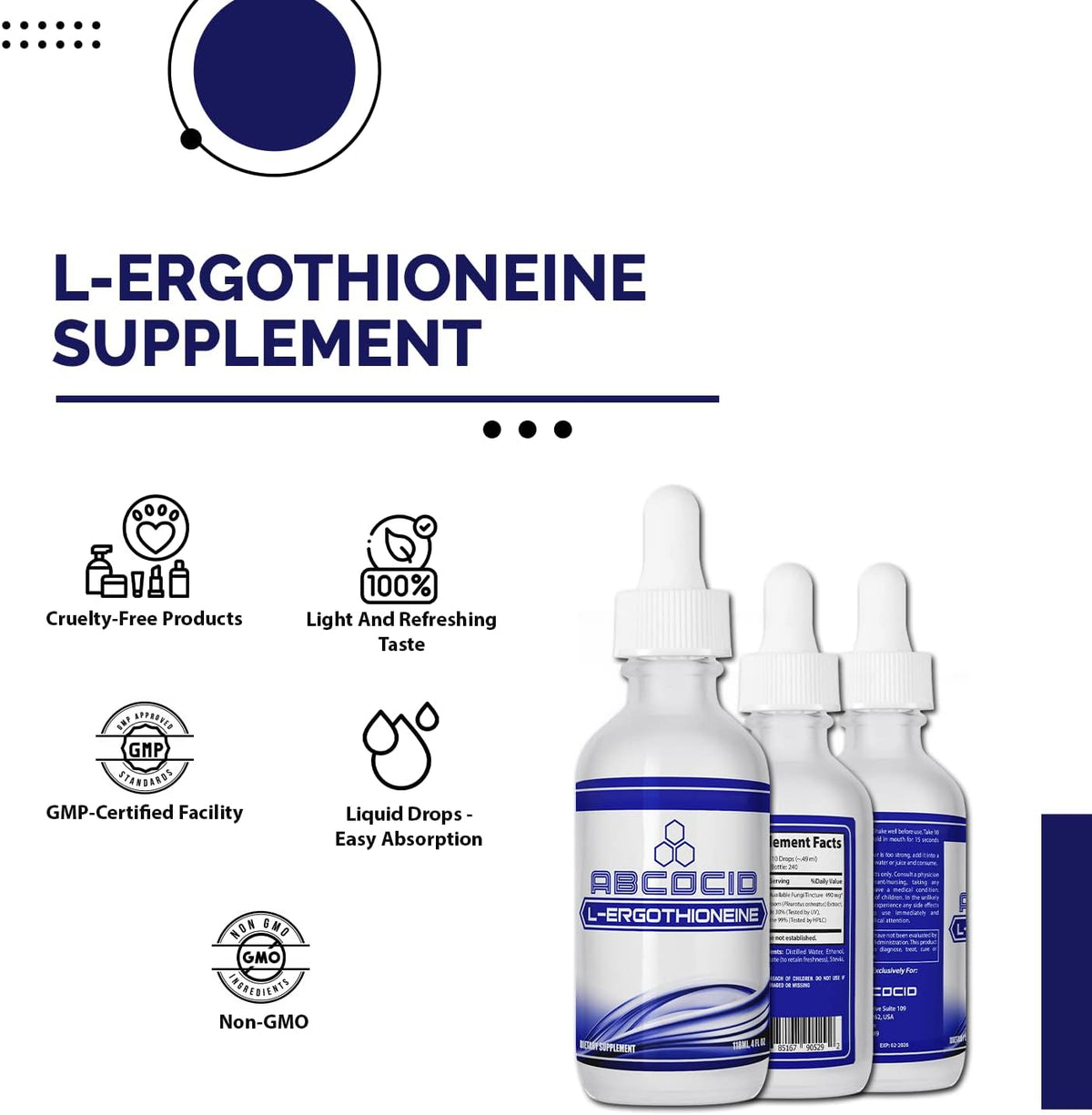 L-Ergothioneine Liquid Supplement 490 mg, 120 ml Liquid, 240 Servings, Made in USA, Quick Absorption, Quality Potent Ingredients, Non-GMO, GMP Certified, Cruelty-Free - görsel 6