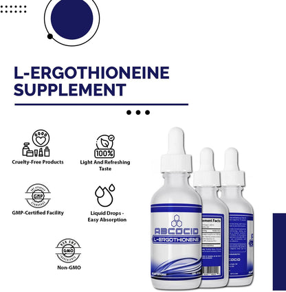 L-Ergothioneine Liquid Supplement 490 mg, 120 ml Liquid, 240 Servings, Made in USA, Quick Absorption, Quality Potent Ingredients, Non-GMO, GMP Certified, Cruelty-Free