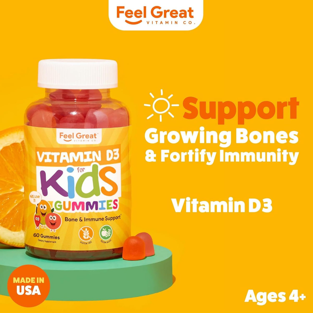 Vitamin D3 + K2 1000IU Gummy Vitamins for Kids (60 Day Supply) by Feel Great Vitamin Co - görsel 2