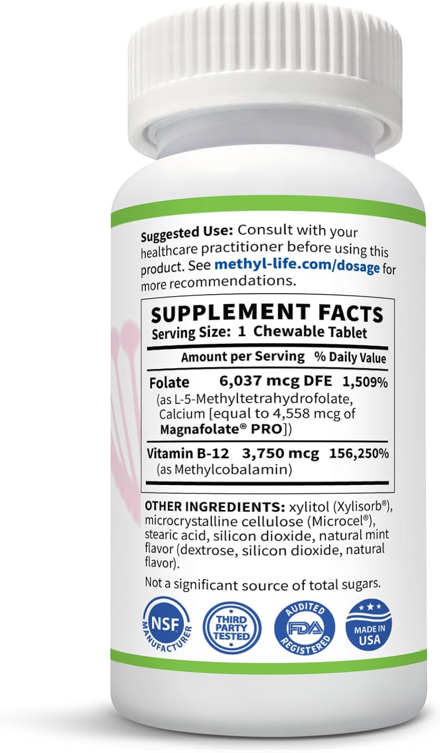 Methyl-Life® B-Methylated Chewable – 3 mg L-Methylfolate + Methyl B12 Sublingual Tablets (Methylcobalamin) | Active Folate & Vitamin B12 | Vegan, Non-GMO, Gluten-Free - görsel 2