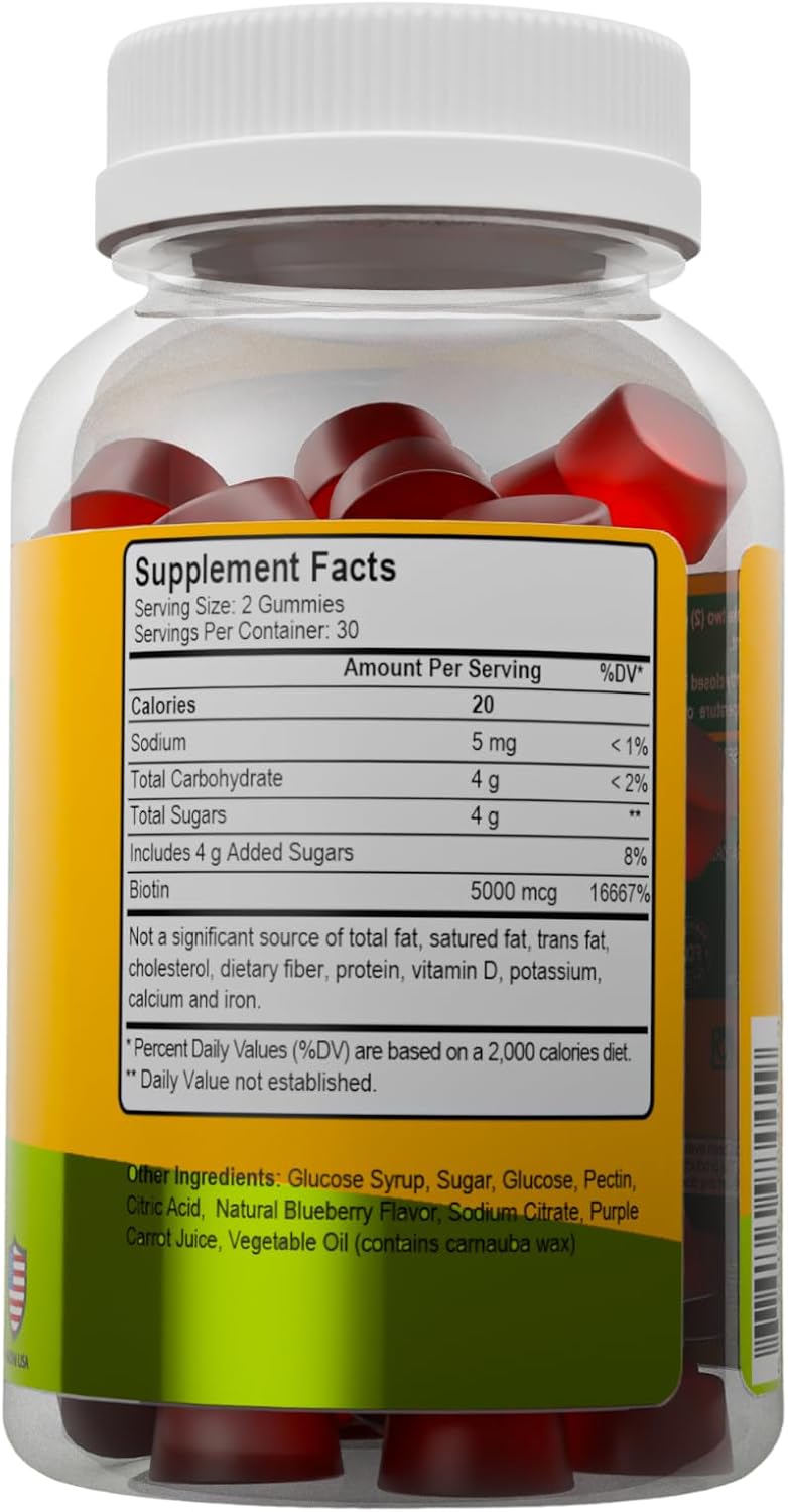 ALFA VITAMINS Biotin Gummies – 5000mcg for Hair, Skin and Nails – 60 Gummies - görsel 2