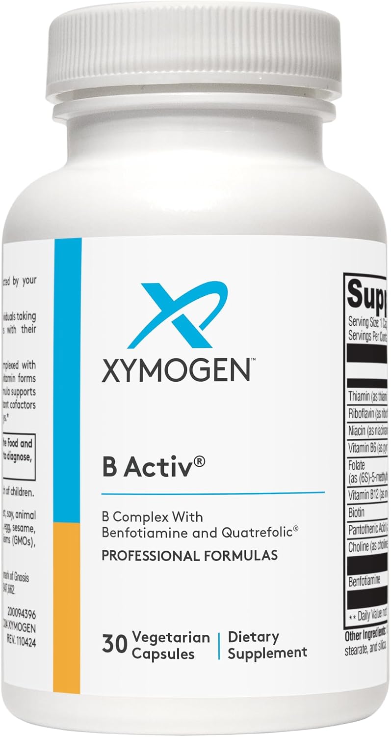 XYMOGEN B-Activ Activated B Vitamins with Benfotiamine & Quatrefolic – Adrenal, Immune & Nervous System Support – 30 Capsules - görsel 1