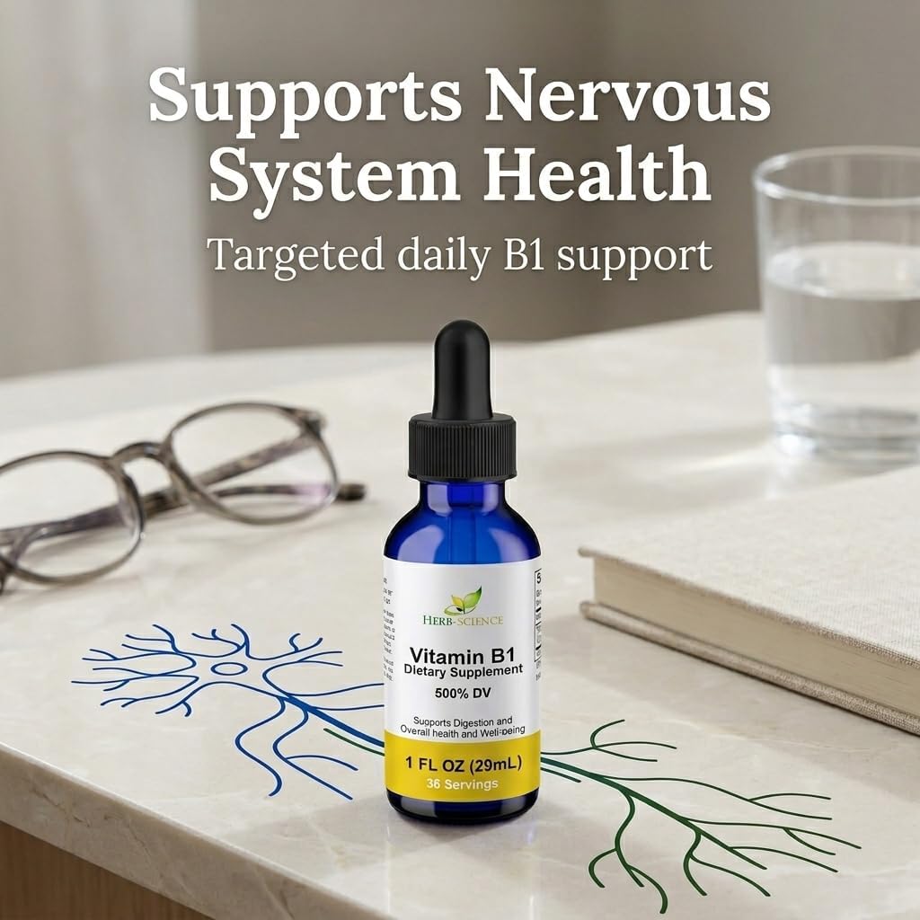 Herb-Science Vitamin B1 Liquid Drops – Thiamine Supplement, High Potency 500% NRV, 36 Servings, 30 ml - görsel 6