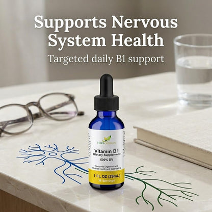 Herb-Science Vitamin B1 Liquid Drops – Thiamine Supplement, High Potency 500% NRV, 36 Servings, 30 ml