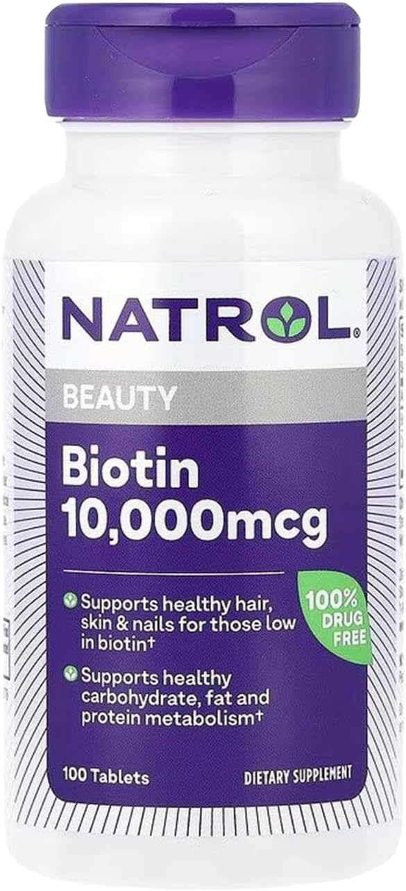 Natrol Biotin, Maximum Strength, 10,000 mcg, 100 Tablets (Pack of 6) - görsel 1