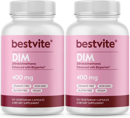 BESTVITE DIM (Diindolylmethane) 400mg with Bioperine – 240 Vegan Capsules