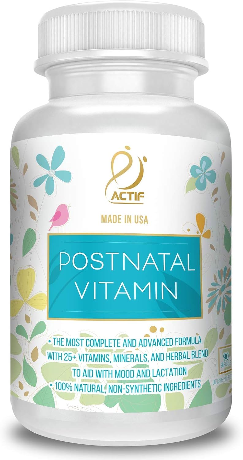 Actif Organic Postnatal Vitamin with 25+ Organic Vitamins and Organic Herbs, Breastfeeding and Lactation Supplement, Non-GMO, Made in the USA, 90 Capsules - görsel 1