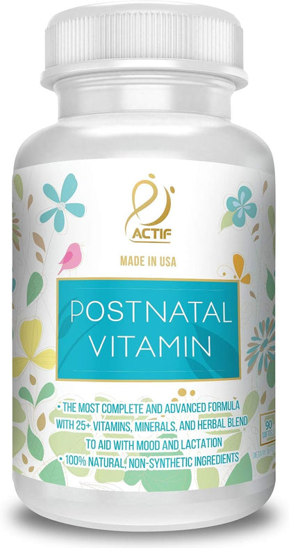 Actif Organic Postnatal Vitamin with 25+ Organic Vitamins and Organic Herbs, Breastfeeding and Lactation Supplement, Non-GMO, Made in the USA, 90 Capsules