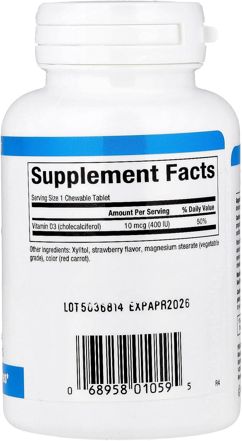 Natural Factors Vitamin D3 400 IU Chewable Tablets, 100 Tablets - görsel 2