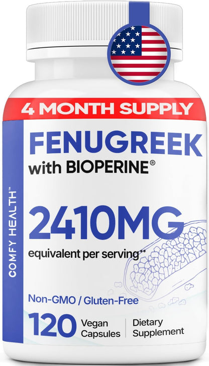COMFY HEALTH Fenugreek Capsules - 10:1 Extract with Bioperine, 2410mg per Capsule, 120 Capsules, Vegan & Gluten-Free