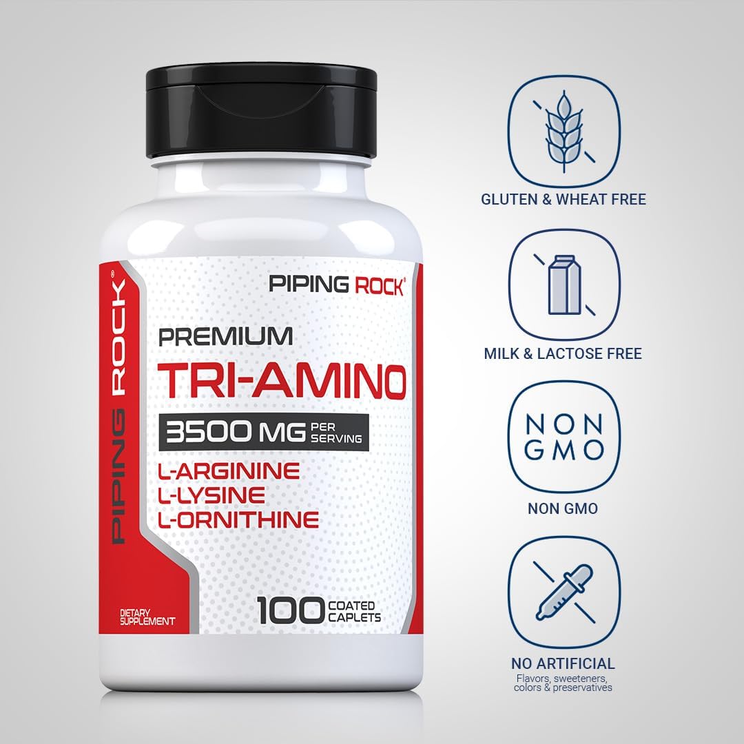 Piping Rock Tri Amino Supplement | 100 Caplets | L-Arginine, L-Ornithine, L-Lysine - görsel 3
