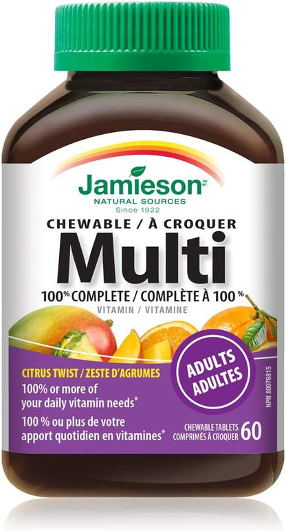 Jamieson 100% Complete Chewable Multivitamin for Adults - Citrus Twist - 60 Chewable Tablets