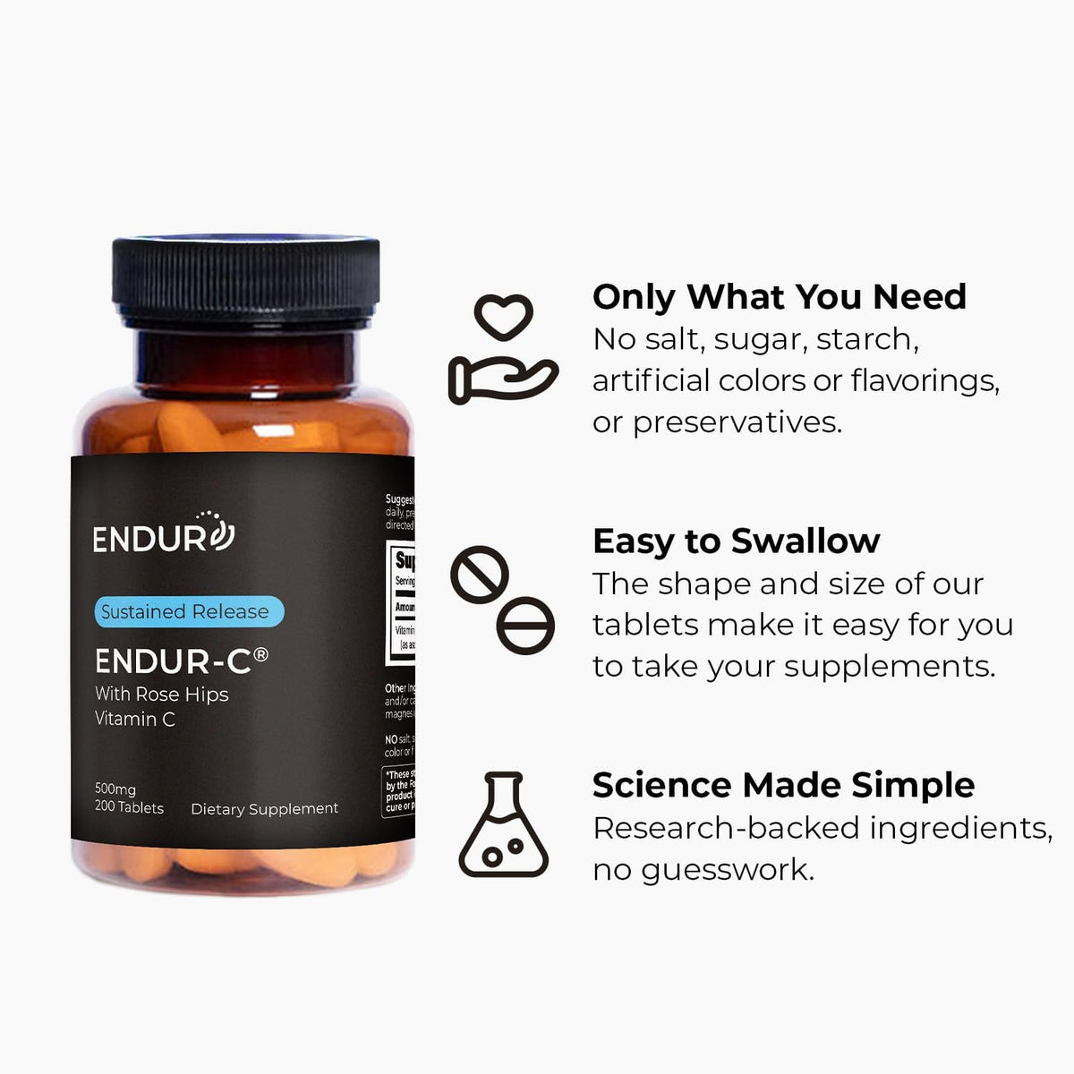 ENDUR-C – Vitamin C + Rose Hips – Sustained Release 500 mg – 200 Tablets - görsel 5