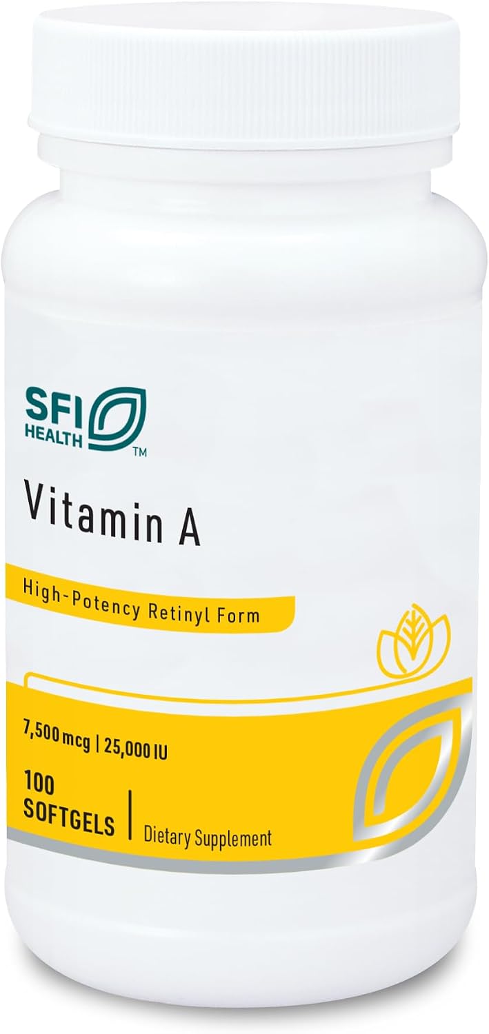 Klaire Labs SFI Health Vitamin A - High Potency 25000 IU (7,500 mcg RAE) from Fish Liver Oil, Preformed Retinol Form, 100 Softgels - görsel 1