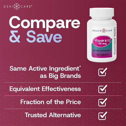 GeriCare Vitamin B12 100mcg Tablets, 100 Count