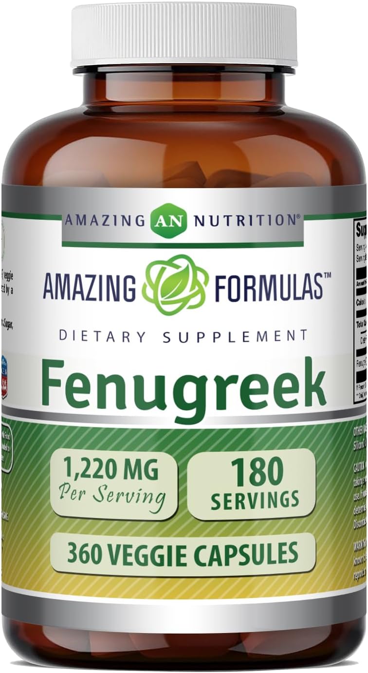 Amazing Formulae Fenugreek Seed Supplement - 610 mg - 360 Veggie Capsules - Non-GMO, Gluten-free - görsel 1