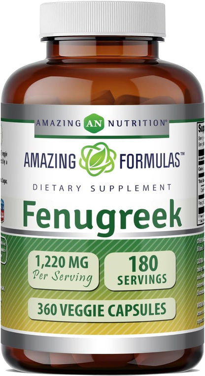 Amazing Formulae Fenugreek Seed Supplement - 610 mg - 360 Veggie Capsules - Non-GMO, Gluten-free