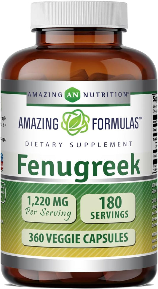 Amazing Formulae Fenugreek Seed Supplement - 610 mg - 360 Veggie Capsules - Non-GMO, Gluten-free