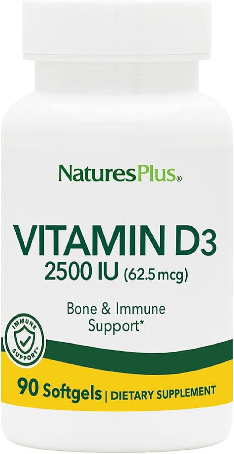 NaturesPlus Vitamin D3 2500 IU – 90 Softgels for Bone and Immune Health - görsel 1