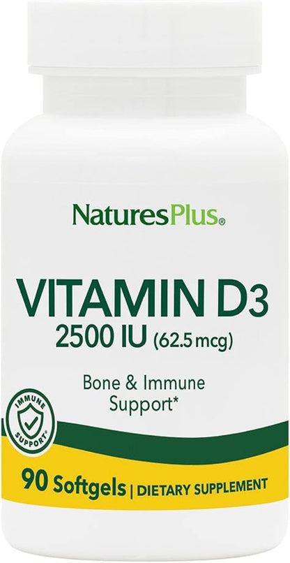 NaturesPlus Vitamin D3 2500 IU – 90 Softgels for Bone and Immune Health