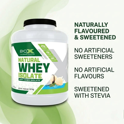 BioX Natural Whey Isolate - Unflavoured Whey Protein Isolate Powder - 32g Protein, Sugar Free, Carb Free, Low Lactose - 1.8kg