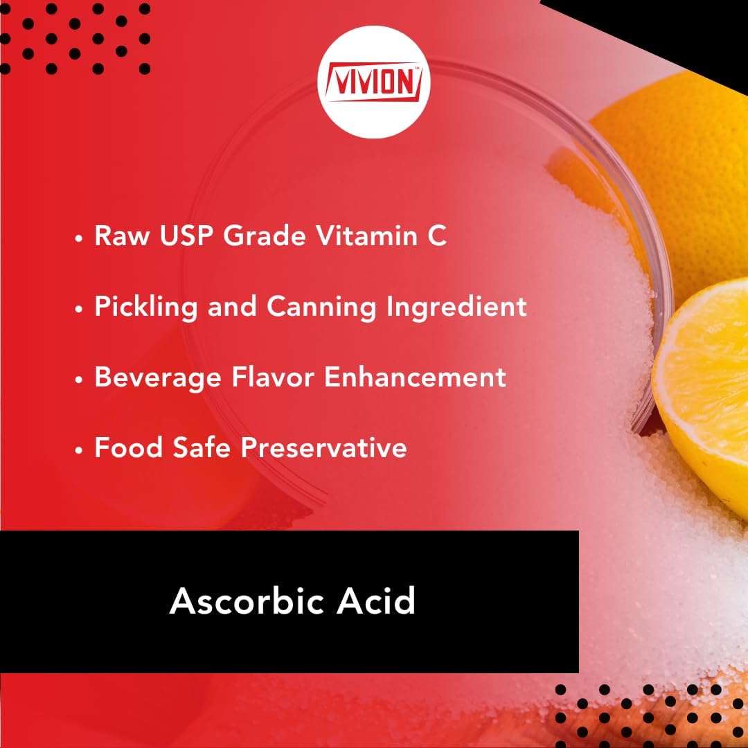 Vitamin C Powder - 1 kg - L-Ascorbic Acid USP Grade Excipient - Food Safe Additive for Pickling & Canning - Home Brewing Sour Flavour Agent - görsel 2
