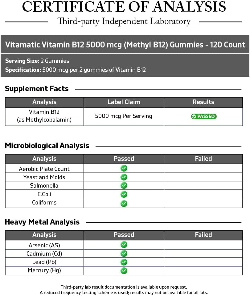 Vitamatic Extra Strength Vitamin B12 5000mcg (Methyl B12) Gummies – 120 Count, Natural Cherry Flavour - görsel 3
