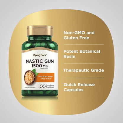 Piping Rock Mastic Gum Capsules 1500mg | 100 Capsules | Mediterranean Tree Resin | Non-GMO, Gluten-free Supplement