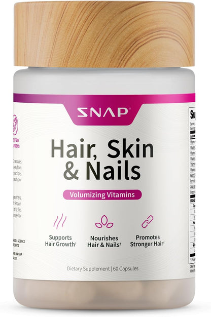 Snap Supplements Hair, Skin and Nails Vitamins with Biotin, Collagen, Kelp & Bamboo, 60 Capsules