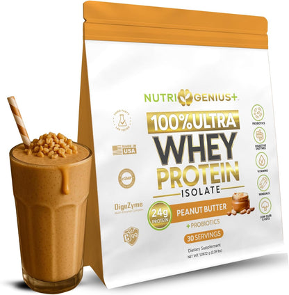 All-in-One Nutrition Whey Protein Isolate with Probiotics, Digestive Enzymes, Vitamins and Minerals, Chocolate, 30 Servings, Gluten-free, Keto Friendly, No Sugar