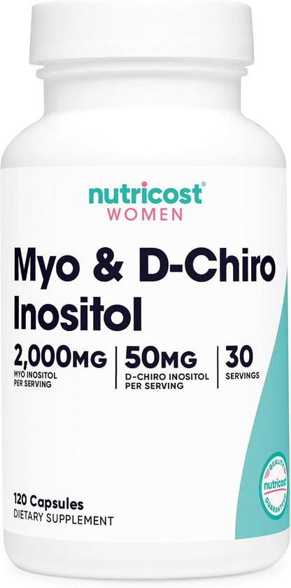 Nutricost Myo Inositol & D-Chiro Inositol for Women 2000 mg, 120 Capsules, 2000 mg Myo & 50 mg D-Chiro Per Serving, 30 Servings, Vegetarian-Friendly, Non-GMO & Gluten-free