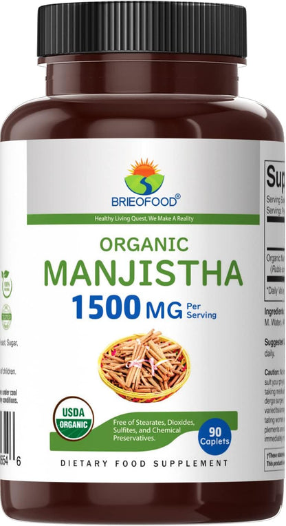 Brieofood Organic Manjistha 1500mg - 90 Vegetarian Tablets