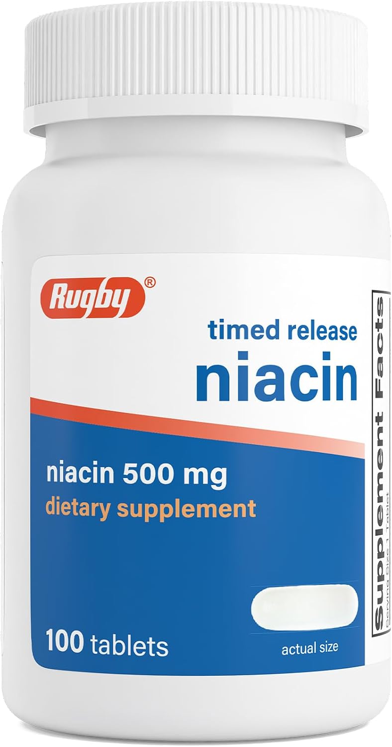 Rugby Timed-Release Niacin 500mg with 28mg – Contributes to normal energy-yielding metabolism, helping convert – Image 1
